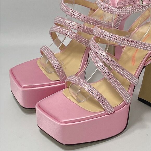 MACH & MACH Crystal-Embellished Satin Platform Sandals size 36 - Picture 3 of 12